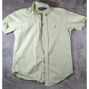 Polo Ralph Lauren Men’s Medium Seersucker Shirt Light Green Striped Classic Fit